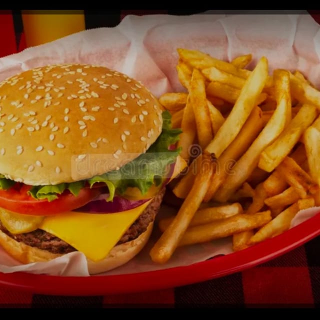 Beef Burger & Fries.