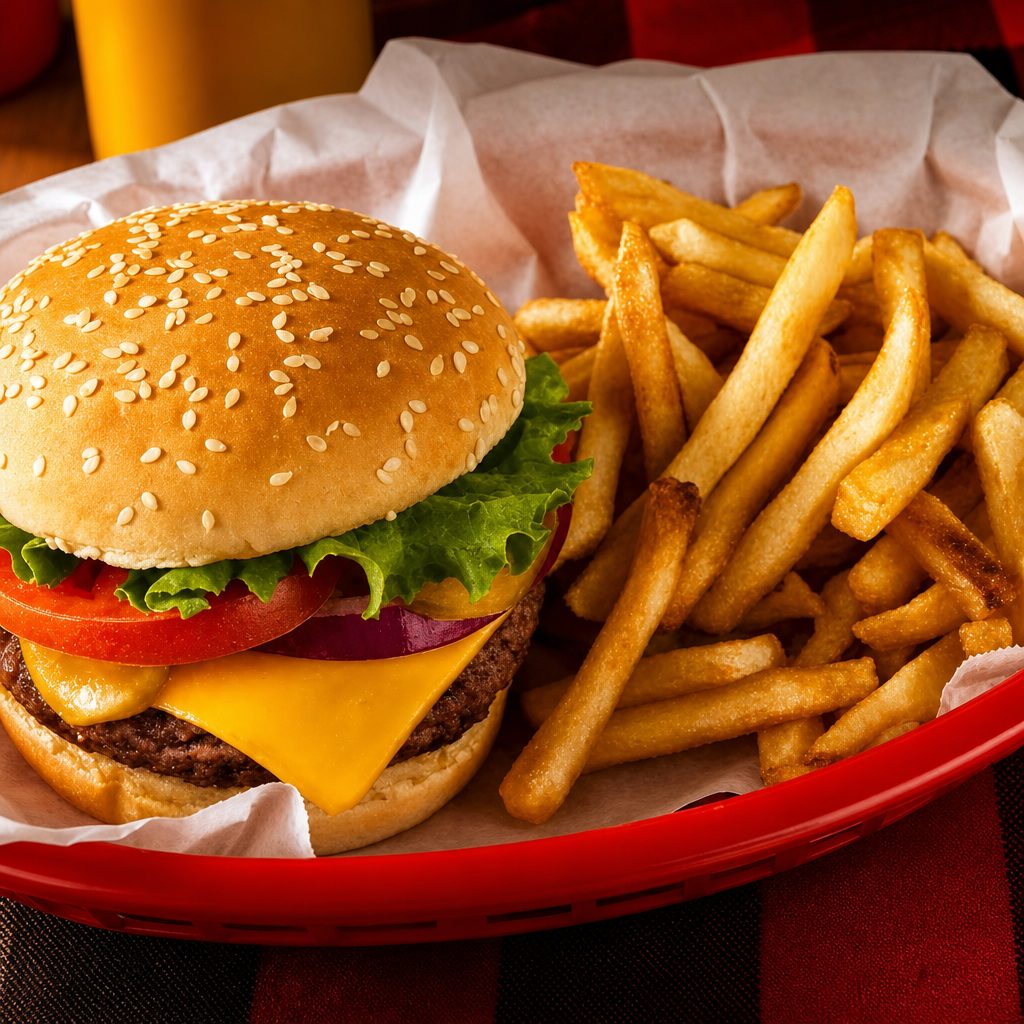 Beef Burger & Fries.