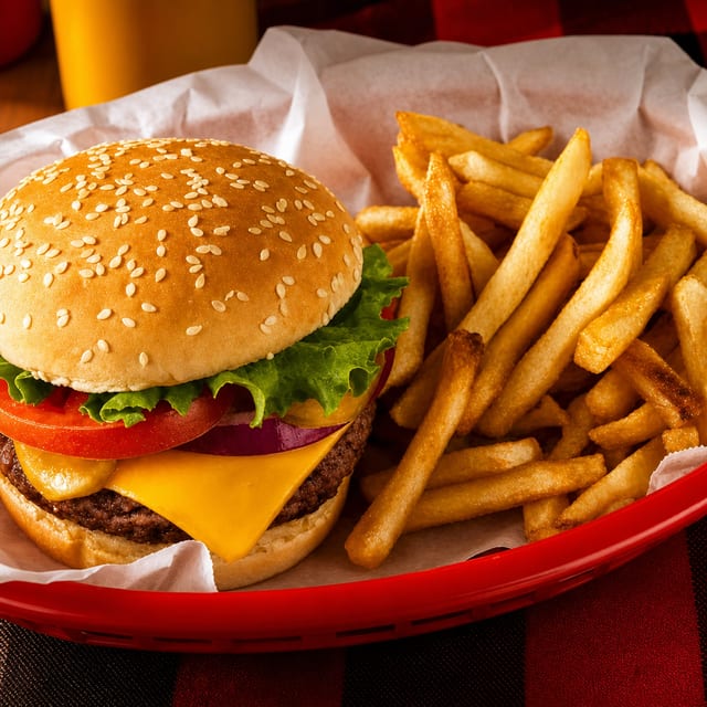 Beef Burger & Fries.